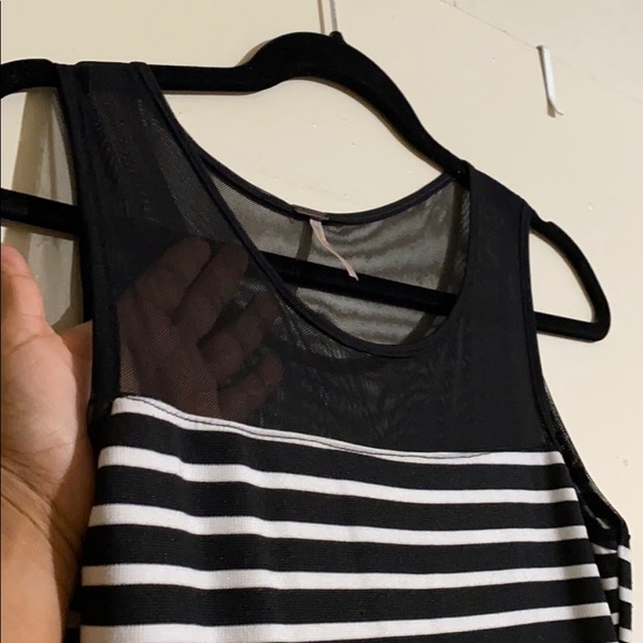 Striped skater dress with mesh - Picture 3 of 5